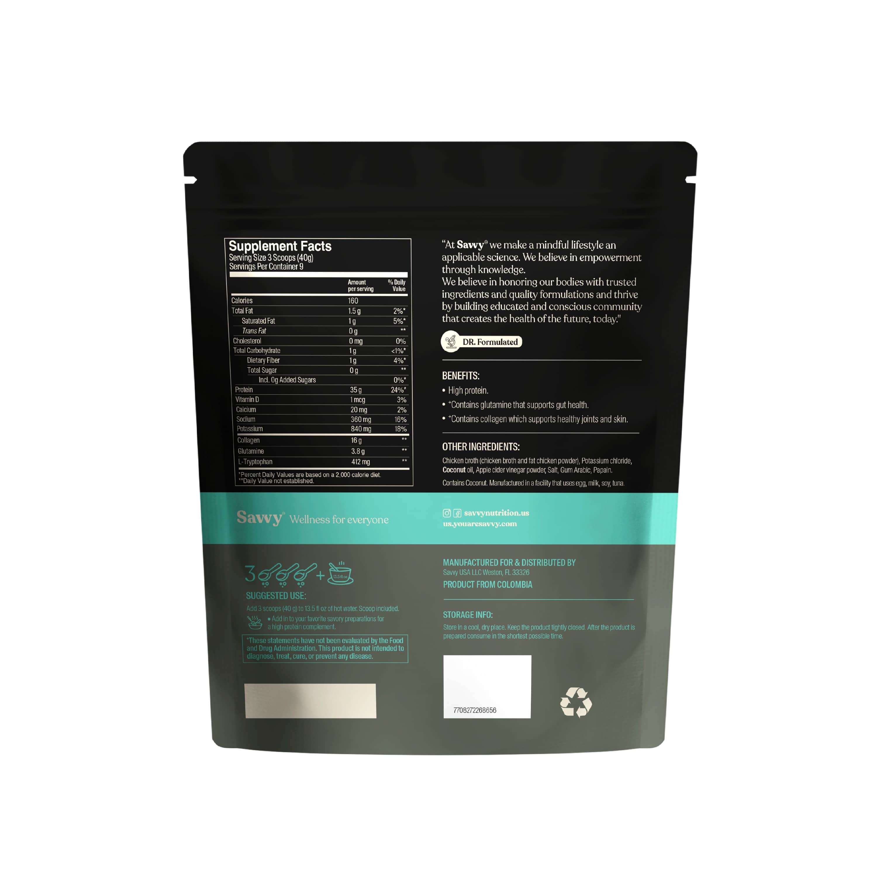 Savvy Bone Broth salted power 560gr