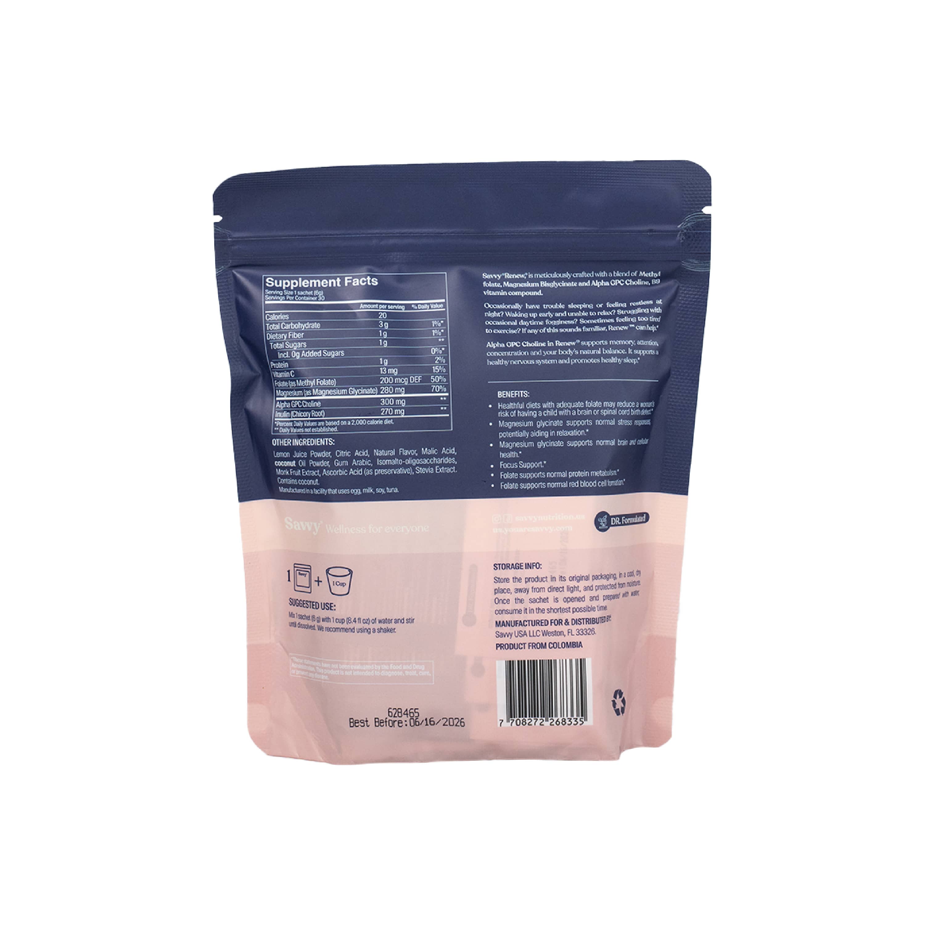 Savvy Colina y glicinato de Magnesio Renew 30x6gr