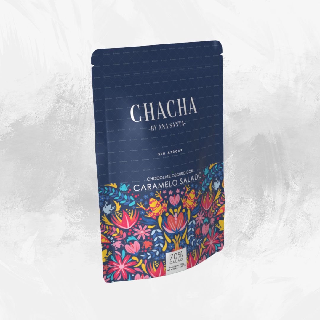Bolsa de Chocolate oscuro 70% Cacao Caramelo Salado 250 gramos - Chacha