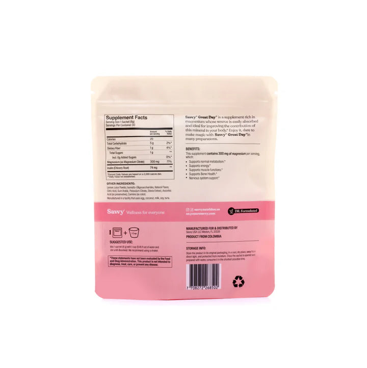 Savvy Magnesium Citrate Great Day® Pink Lemonade 3x6gr