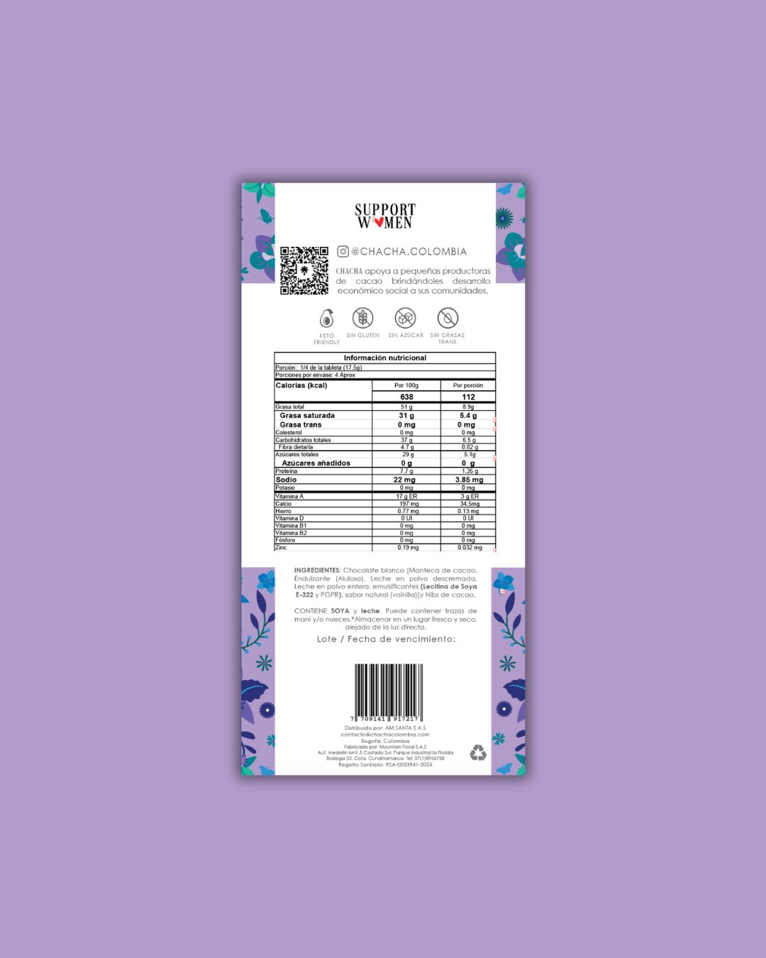 Chacha White Chocolate with cocoa nibs x 4 units