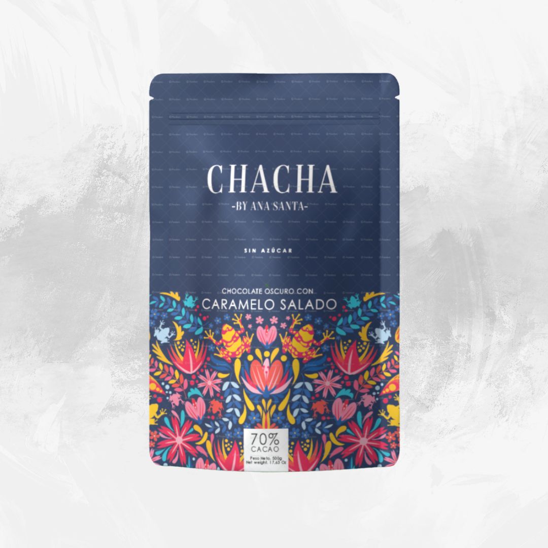 Bolsa de Chocolate oscuro 70% Cacao Caramelo Salado 250 gramos - Chacha