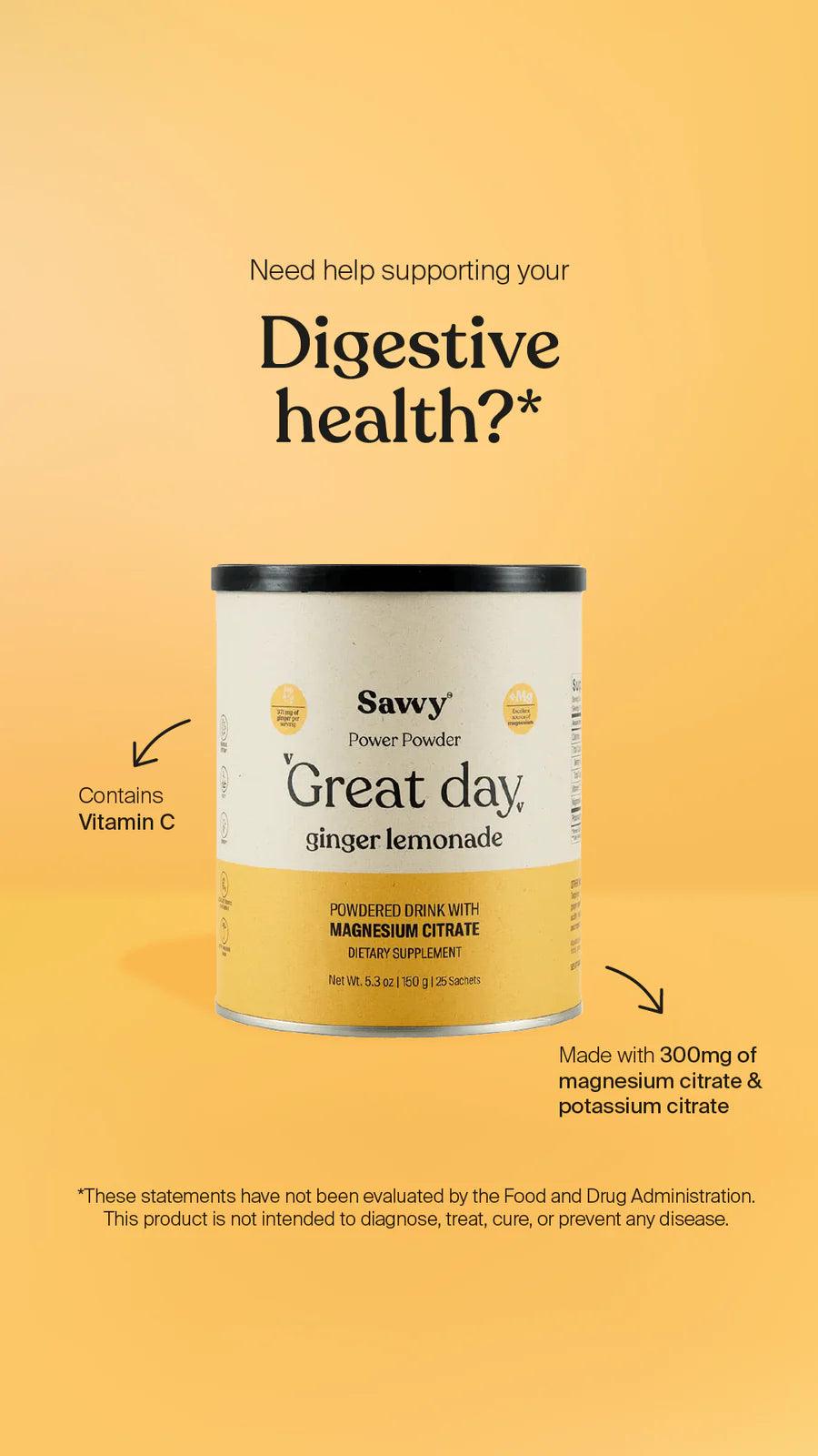 Savvy Citrato de magnesio Great Day® lemon gingerine - Delicious Balance