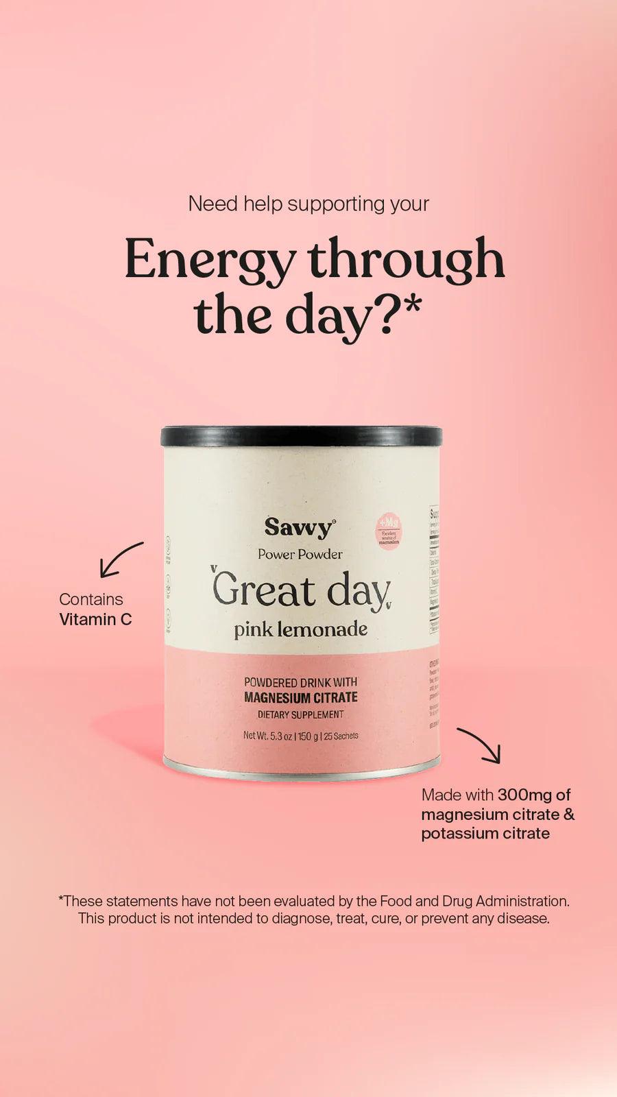 Savvy Citrato de Magnesio Great Day® Pink Lemonade - Delicious Balance
