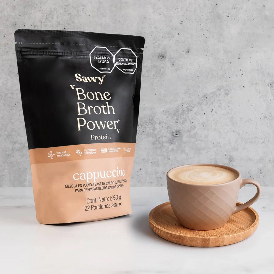 Savvy: Bone Broth Power® Capuchino 560 gramos - Proteína en polvo