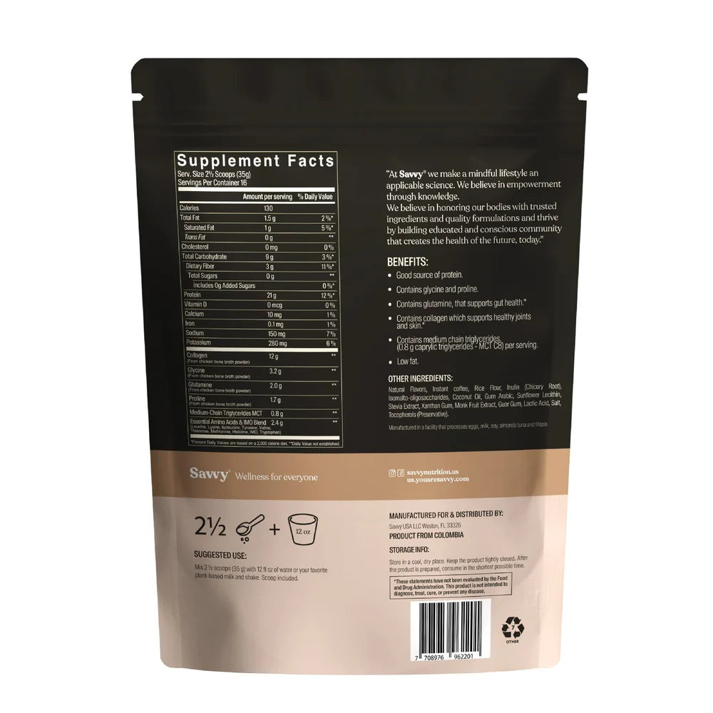 Savvy: Bone Broth Power® Capuchino 560 gramos - Proteína en polvo