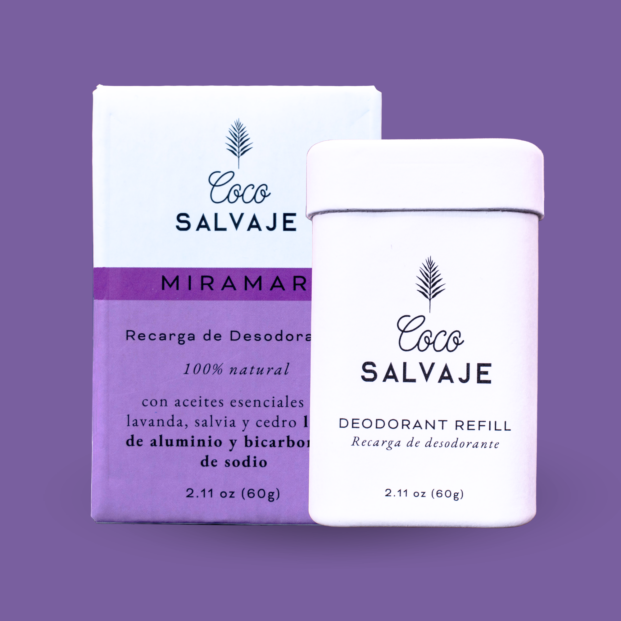 MIRAMAR recarga de desodorante natural en barra con notas florales de lavanda salvia y cedro. 60 gr