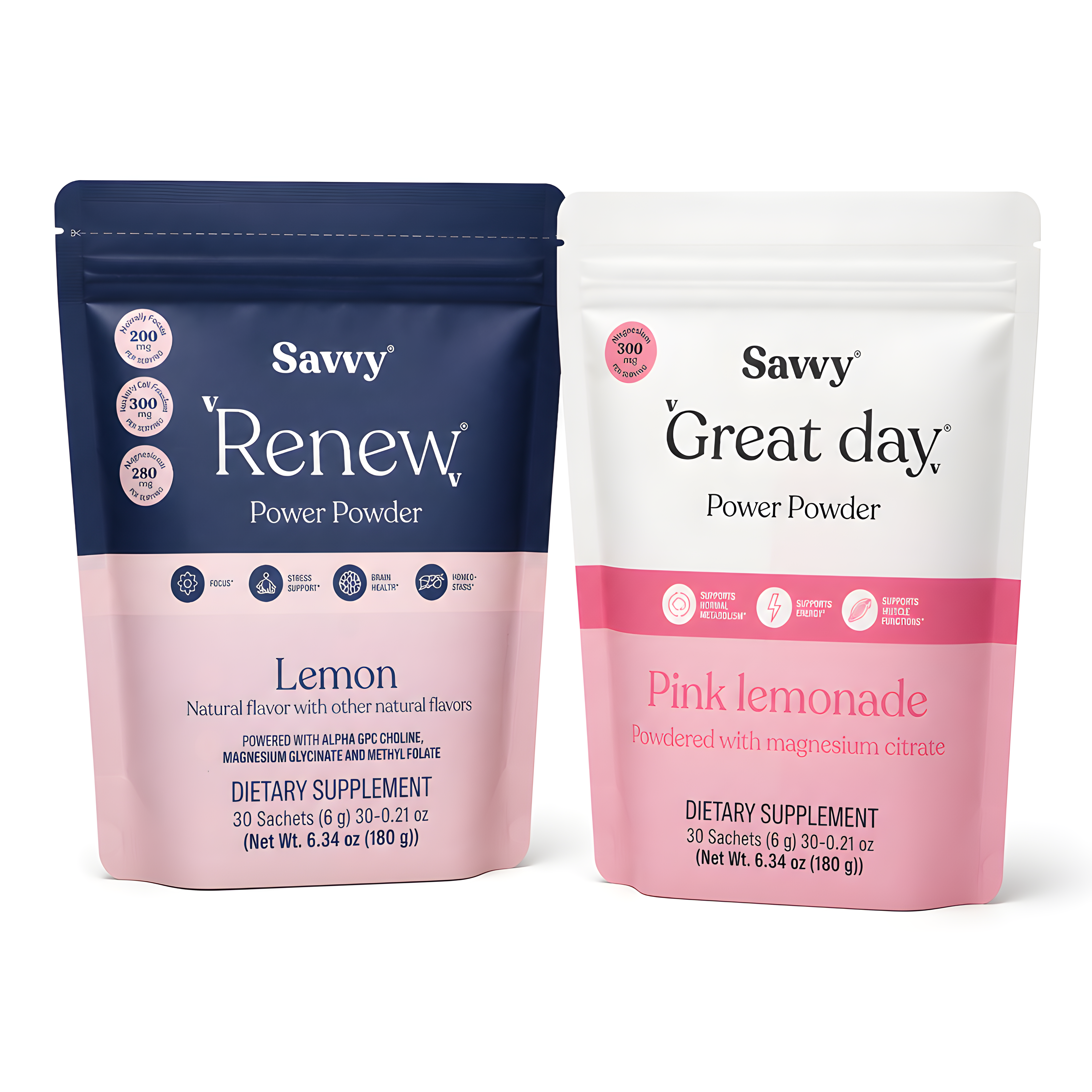 Combo Magnesios Savvy Great Day Limonada Rosada + Renew